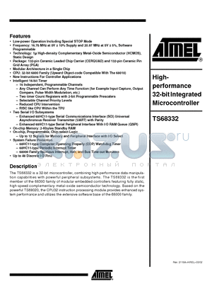 TS68332VA20 datasheet - High performance 32-bit integrated microcontroller