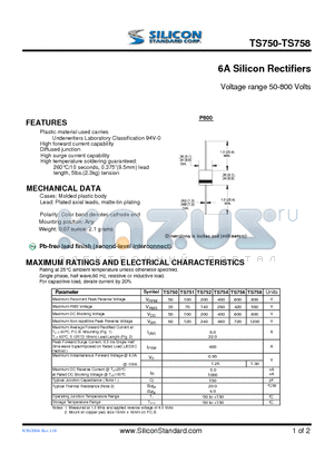 TS750 datasheet - 6A Silicon Rectifiers