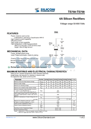 TS752 datasheet - 6A Silicon Rectifiers