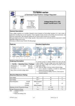 TS7800A datasheet - 3-Terminal Fixed Positive Voltage Regulator