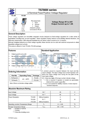 TS7800I datasheet - 3-Terminal Fixed Positive Voltage Regulator