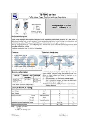 TS7805CI datasheet - 3-Terminal Fixed Positive Voltage Regulator