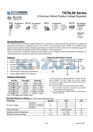 TS78L00 datasheet - 3-Terminal 100mA Positive Voltage Regulator
