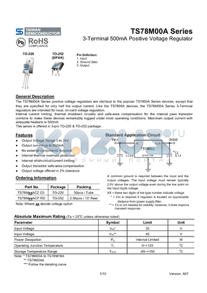 TS78M05ACPRO datasheet - 3-Terminal 500mA Positive Voltage Regulator