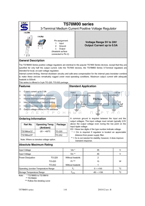 TS78M05CP datasheet - 3-Terminal Medium Current Positive Voltage Regulator