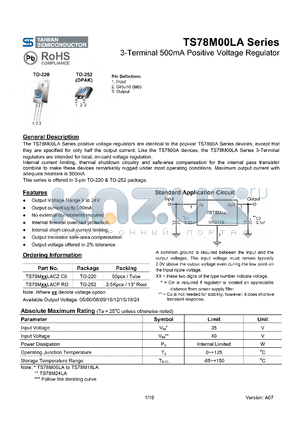 TS78MLACPR0 datasheet - 3-Terminal 500mA Positive Voltage Regulator