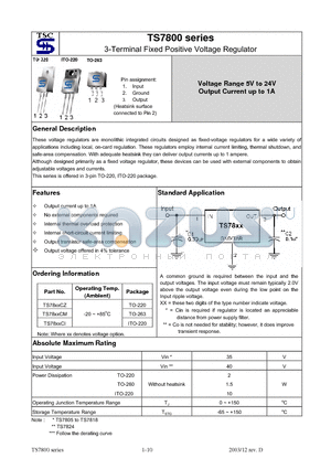TS78XXCI datasheet - 3-Terminal Fixed Positive Voltage Regulator