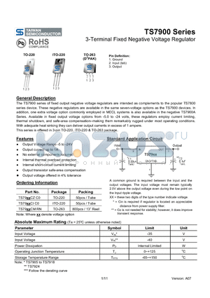 TS7900 datasheet - 3-Terminal Fixed Negative Voltage Regulator