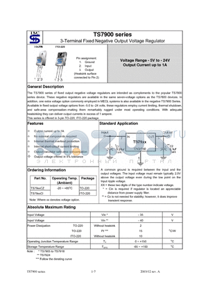 TS7900 datasheet - 3-Terminal Fixed Negative Output Voltage Regulator