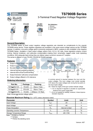 TS7900B datasheet - 3-Terminal Fixed Negative Voltage Regulator