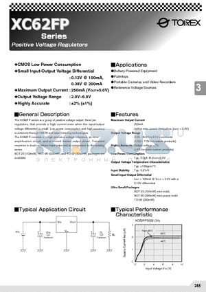 XC62FP1702ML datasheet - POSITIVE VOLTAGE REGULATORS