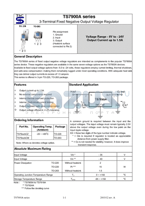 TS7908ACM datasheet - 3-Terminal Fixed Negative Output Voltage Regulator