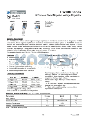 TS79CIC0 datasheet - 3-Terminal Fixed Negative Voltage Regulator