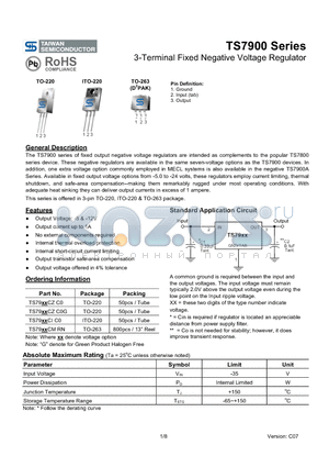 TS79CZC0 datasheet - 3-Terminal Fixed Negative Voltage Regulator