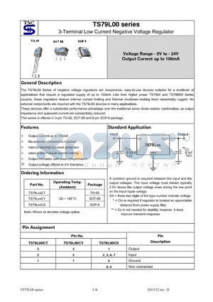 TS79L06CT datasheet - 3-Terminal Low Current Negative Voltage Regulator