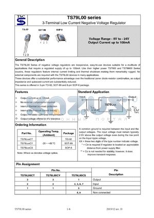 TS79L08CY datasheet - 3-Terminal Low Current Negative Voltage Regulator