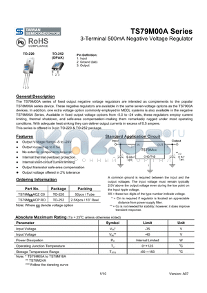 TS79M00A datasheet - 3-Terminal 500mA Negative Voltage Regulator