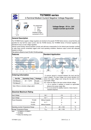 TS79M05 datasheet - 3-Terminal Medium Current Negative Voltage Regulator