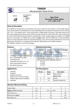 TS803R datasheet - Microprocessor Reset Circuit