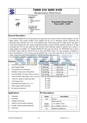 TS809 datasheet - Microprocessor Reset Circuit