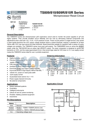 TS809CXERF datasheet - Microprocessor Reset Circuit