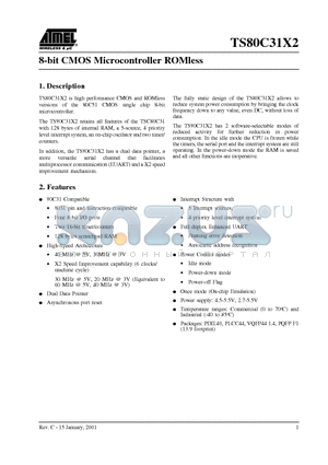 TS80C31X2-LCBB datasheet - 8-bit CMOS Microcontroller ROMless