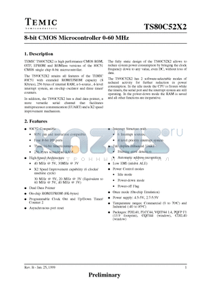 TS80C32X2-LCJB datasheet - 8-bit CMOS Microcontroller 0-60 MHz