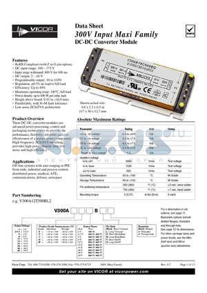 V300A28M400BF2 datasheet - 300V Input Maxi Family DC-DC Converter Module