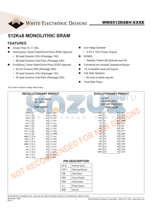 WMS512K8BV-15DJCEA datasheet - 512Kx8 MONOLITHIC SRAM