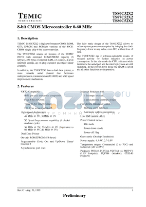 TS80C52X2 datasheet - 8-bit CMOS Microcontroller 0-60 MHz