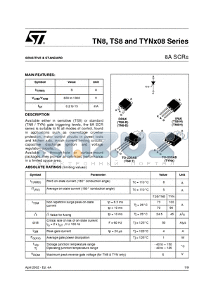 TS820-600T-TR datasheet - 8A SCRs