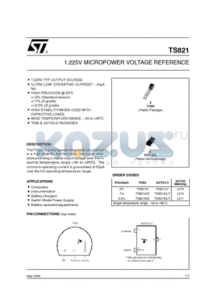 TS821 datasheet - 1.225V MICROPOWER VOLTAGE REFERENCE