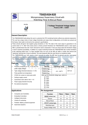 TS823CX5A datasheet - Microprocessor Supervisory Circuit with Watchdog Timer & Manual Reset