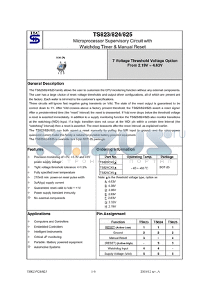 TS823CX5E datasheet - Microprocessor Supervisory Circuit with Watchdog Timer & Manual Reset