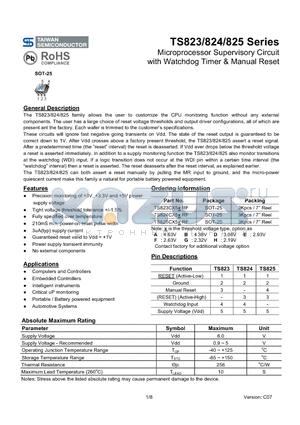 TS823CX5RF datasheet - Microprocessor Supervisory Circuit with Watchdog Timer & Manual Reset