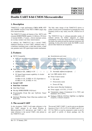 TS83C51U2 datasheet - Double UART 8-bit CMOS Microcontroller