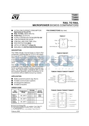 TS861ID datasheet - RAIL TO RAIL MICROPOWER BICMOS COMPARATORS