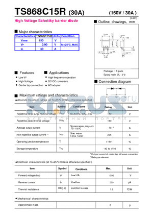 TS868C15R datasheet - High Voltage Schottky barrier diode