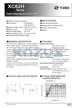 XC62HP2001DL datasheet - Positive Voltage Regulators (Output ON/OFF)