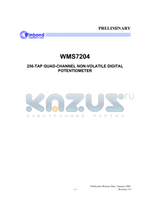 WMS7201010M datasheet - 256-TAP QUAD-CHANNEL NON-VOLATILE DIGITAL POTENTIOMETER