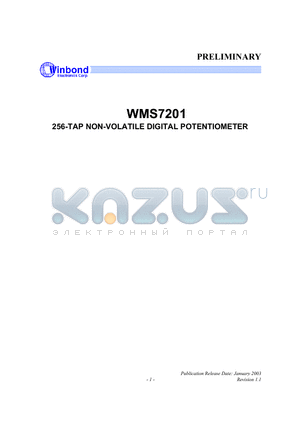 WMS7201010S datasheet - 256-TAP NON-VOLATILE DIGITAL POTENTIOMETER