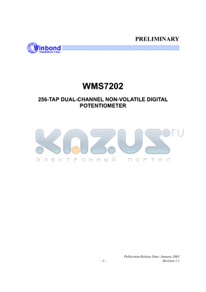 WMS7202010P datasheet - 256-TAP DUAL-CHANNEL NON-VOLATILE DIGITAL