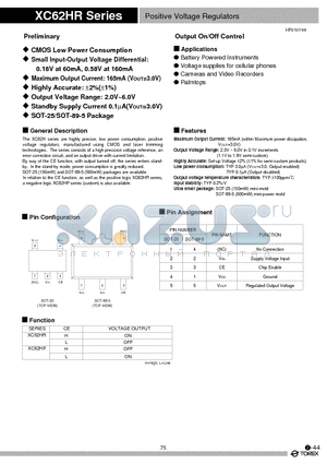 XC62HP2102MR datasheet - Positive Voltage Regulators