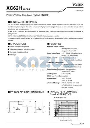 XC62HP3002PR datasheet - Positive Voltage Regulators (Output ON/OFF)