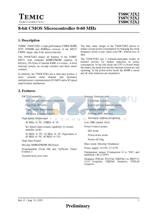 TS87C52X2 datasheet - 8-bit CMOS Microcontroller 0-60 MHz