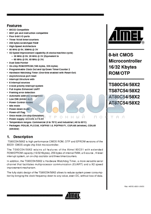 TS87C54 datasheet - 8-bit CMOS Microcontroller 16/32 Kbytes ROM/OTP
