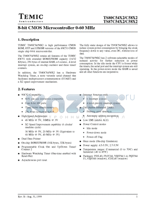 TS87C58X2 datasheet - 8-bit CMOS Microcontroller 0-60 MHz