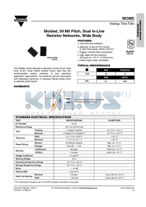 WOMC1XX-XXX-XUF datasheet - Molded, 50 Mil Pitch, Dual In-Line Resistor Networks, Wide Body