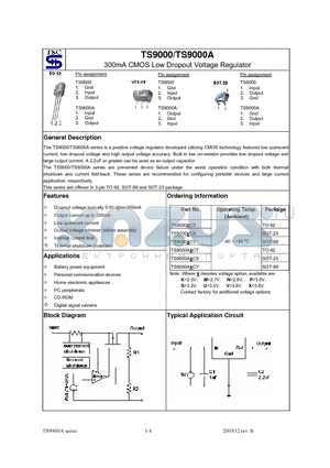 TS9000AKCX datasheet - 300mA CMOS Low Dropout Voltage Regulator