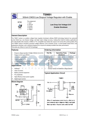 TS9001 datasheet - 300mA CMOS Low Dropout Voltage Regulator with Enable